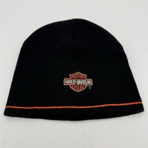 Harley-Davidson Bar & Shield Black Knit Beanie Orange Trim Motorcycle Hat